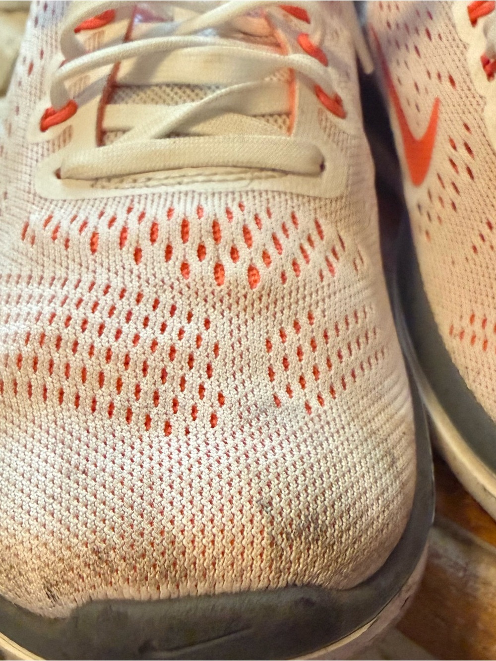 Nike White and Coral Knit Training Sneakers - Picture 9 of 9